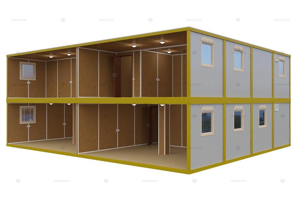 Внутреннее наполнение модульного здания МЗ-09 из 16 блок-контейнеров