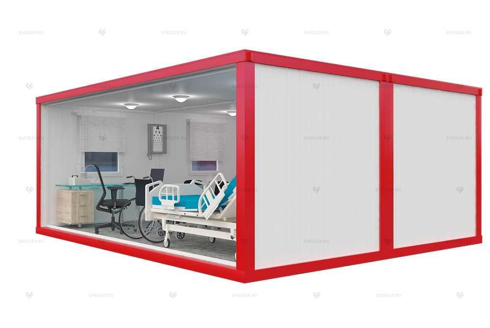 Быстровозводимый медпункт из сэндвич-панелей SHEDLER БКМ-02 из 2 блок-контейнеров