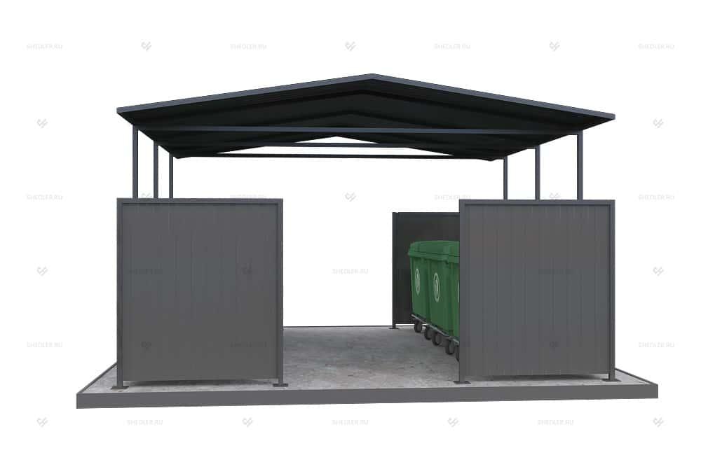 Контейнерная площадка КПМ-05 из профлиста сквозная на 6 мусорных контейнеров