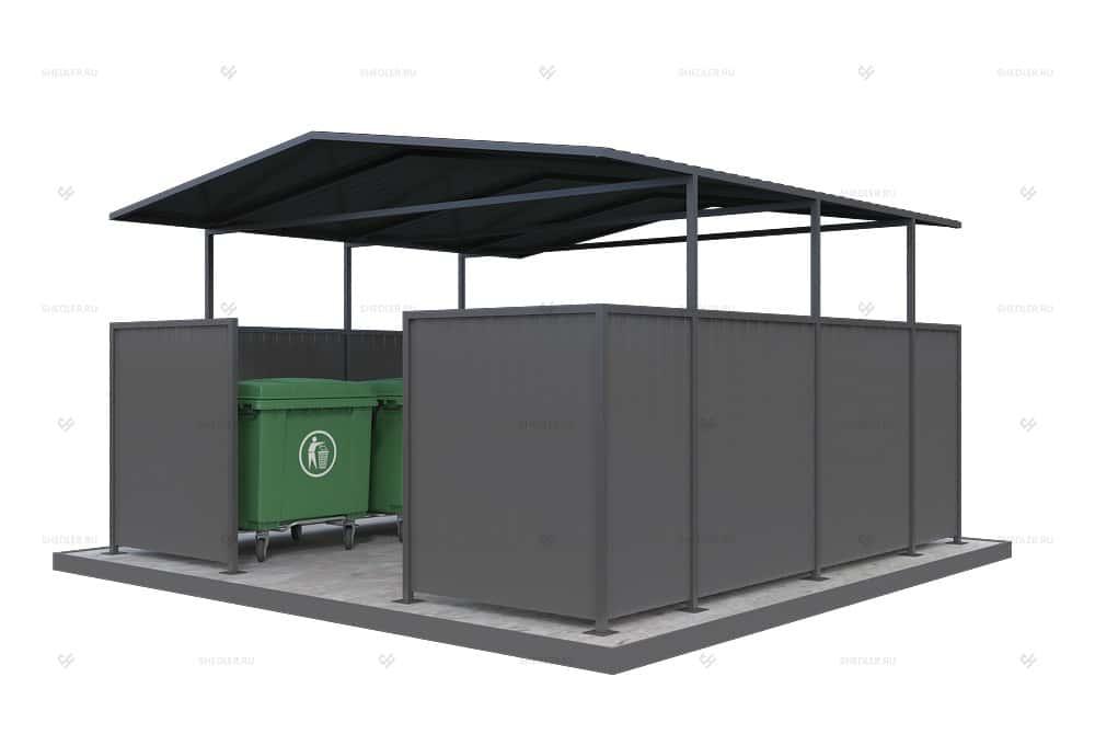 Контейнерная площадка КПМ-05 сквозная без ворот на 6 мусорных контейнеров
