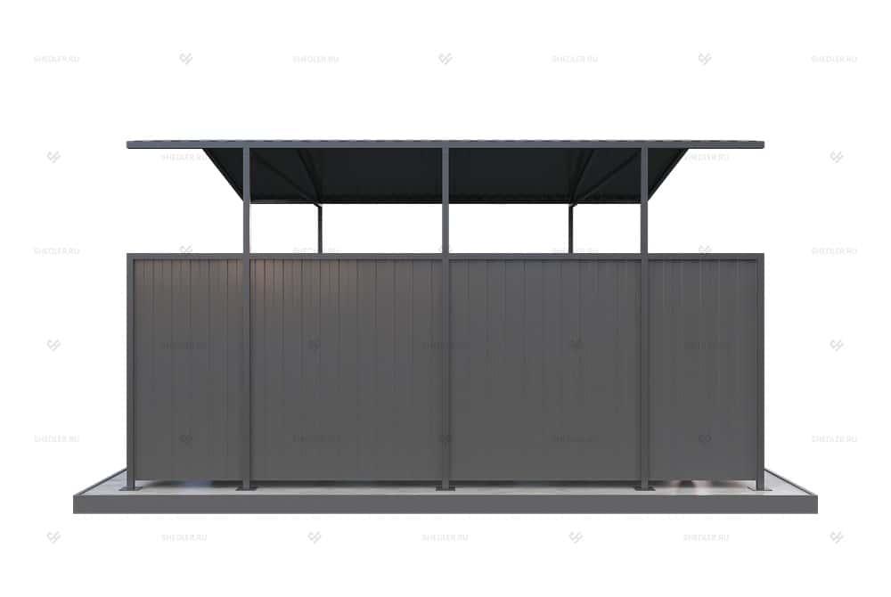 Контейнерная площадка КПМ-05 SHEDLER из профлиста сквозная без ворот на 6 мусорных контейнеров