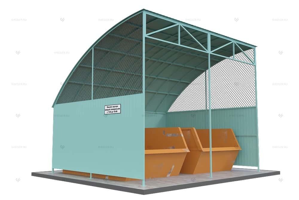 Контейнерная площадка КПМ-06 из профлиста без ворот на 2 мусорных контейнера