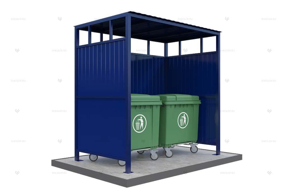 Контейнерная площадка КПМ-07 открытая из профлиста без ворот на 2 мусорных контейнера