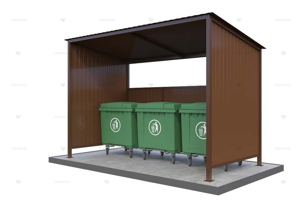 Контейнерная площадка КПМ-08 SHEDLER из профлиста С8 открытая без ворот на 3 мусорных контейнера