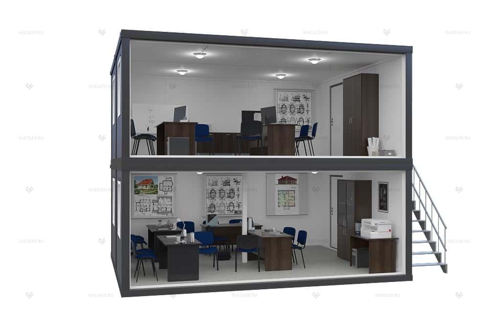 Двухэтажный блок-модуль БМ-03 СП SHEDLER из 4 блок-контейнеров внутри