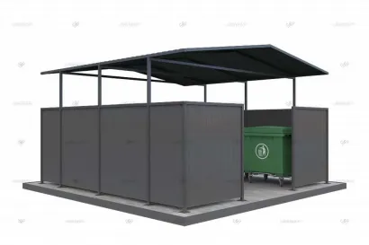 Контейнерная площадка КПМ-05 из профлиста сквозная без ворот на 6 мусорных контейнеров