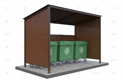 Контейнерная площадка КПМ-08 из профлиста С8 открытая без ворот на 3 мусорных контейнера