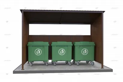 Контейнерная площадка КПМ-08 из профлиста С8 открытая на 3 мусорных контейнера